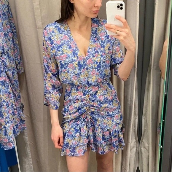 Zara Blue Floral Long Sleeve Dress - Picture 1 of 2